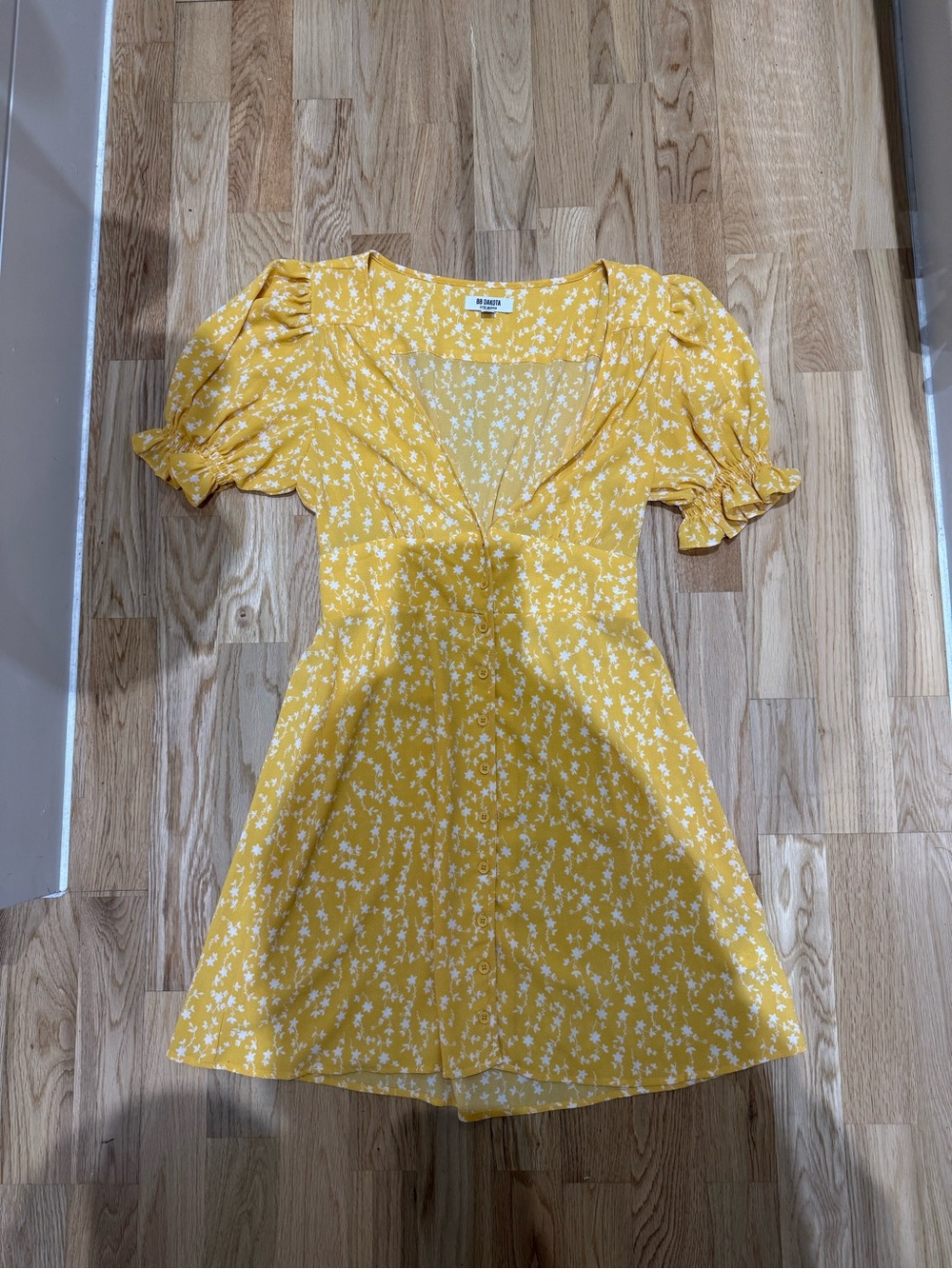 BB Dakota Yellow Floral V-Neck Mini Dress